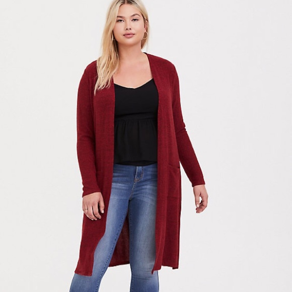 Torrid Red Super Soft Plush Long Cardigan - Size 5